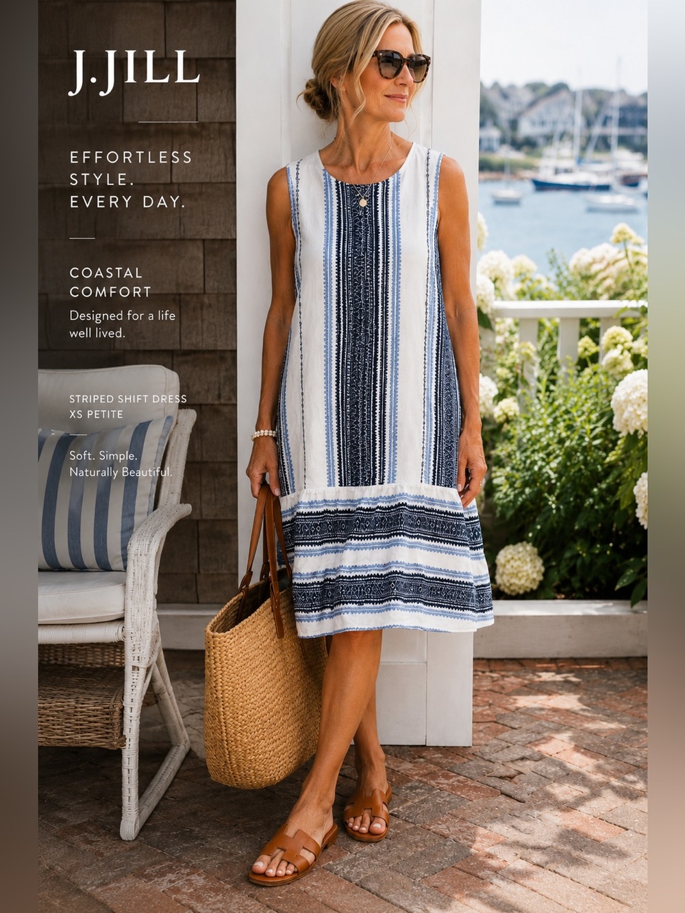 J Jill XS Petite Blue White Stripe Dress Coastal Resort Travel Minimalist B2